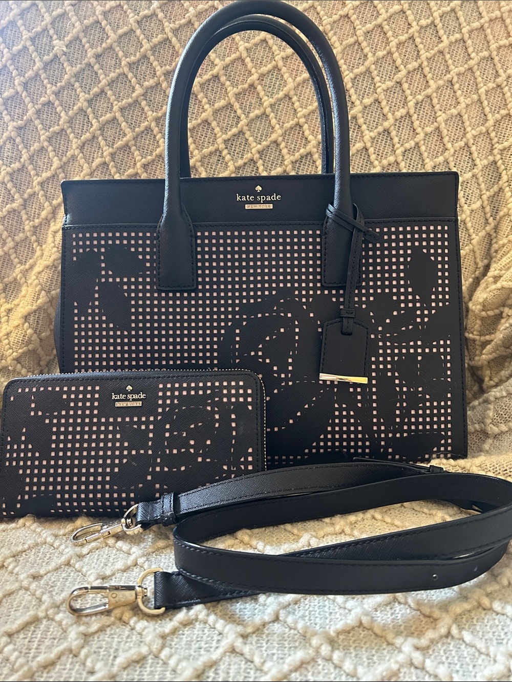 Kate Spade Cameron Perforated Floral Satchel with Wallet
